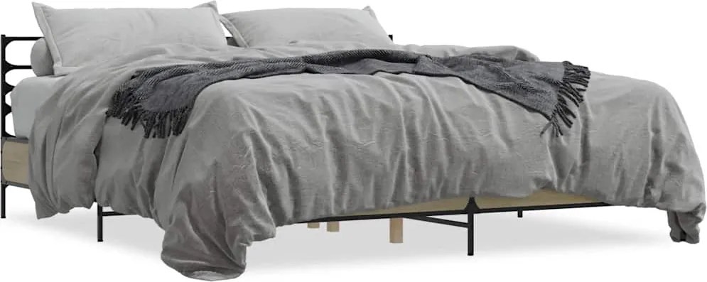 vidaXL Cadru de pat, stejar sonoma, 180x200cm, lemn prelucrat și metal