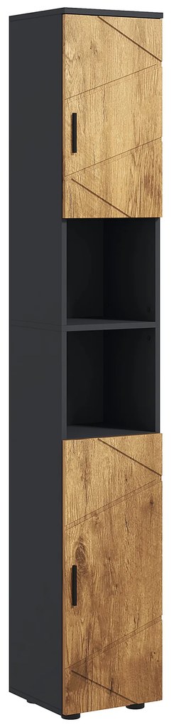 kleankin Corp înalt de depozitare pentru baie 2 uși poliță reglabilă 2 nișe 30 x 30 x 183 cm stejar gri antracit | Aosom Romania