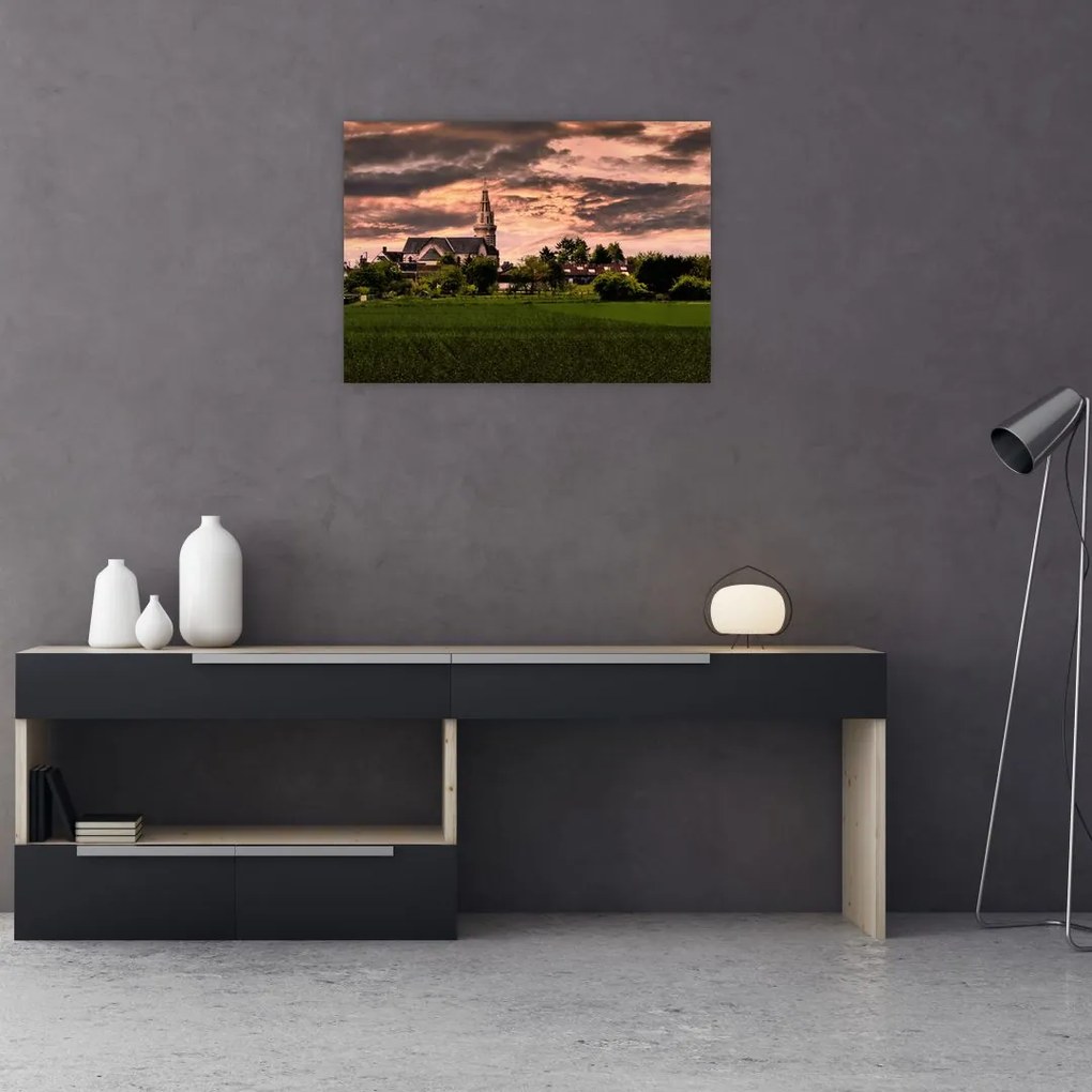 Tablou cu peisaj și biserică (70x50 cm)