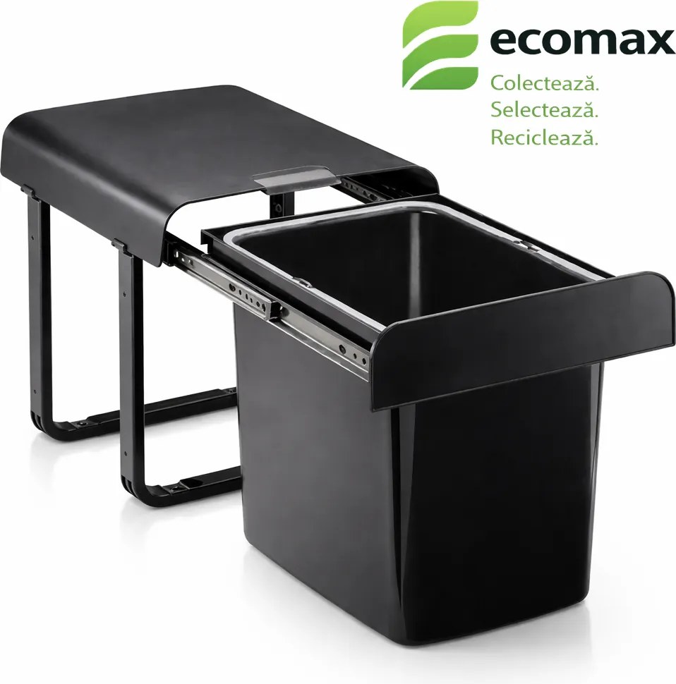 Cos gunoi incorporabil Ekko Black Bio 40 Ecomax, cu extragere totala, negru, 1 x 34 l A:473 mm; H:365 mm; L:355 mm, Plastic 100% reciclat certificat,