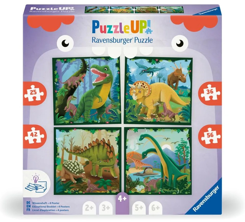 PUZZLE UP DINOZAURI 4 PUZZLE 25 36 42 56 PIESE - RAVENSBURGER (RVSPC04003)