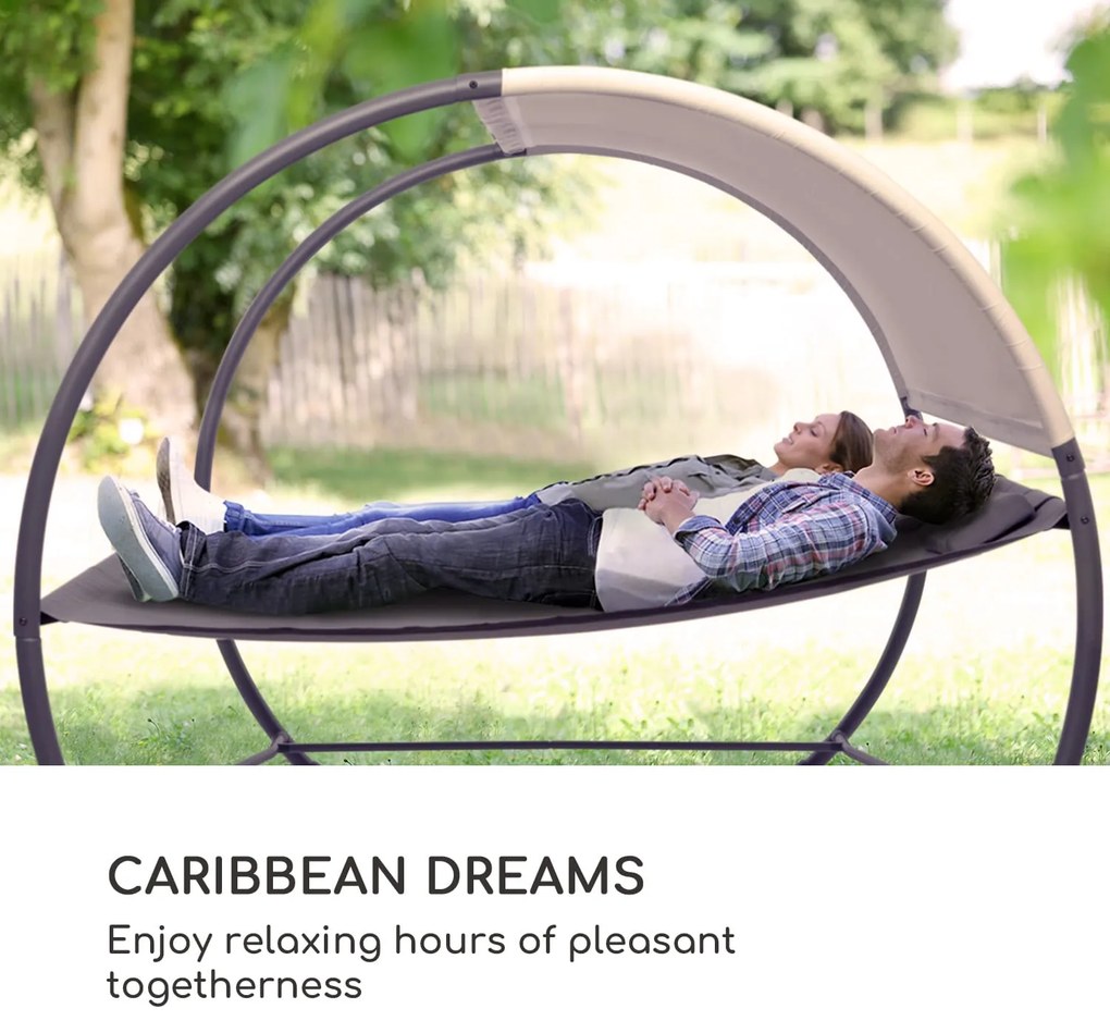 Blumfeldt Umbria, șezlong balansoar dublu, stand liber, cadru din oțel, pernă, acoperiș, gri
