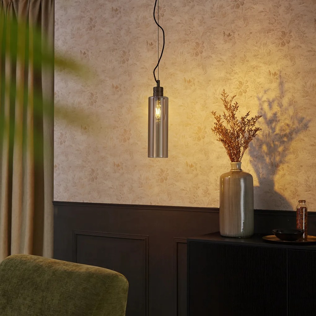 Lampă suspendată Hotel Chic bronz închis cu sticlă ambră - Stavelot