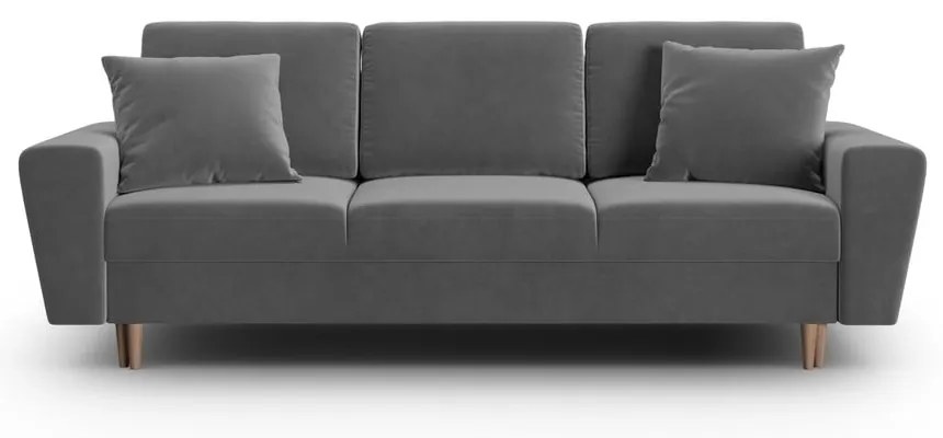 Canapea gri deschis extensibilă, cu spațiu de depozitare cu tapițerie din catifea 235 cm Kyoto – Cosmopolitan Design