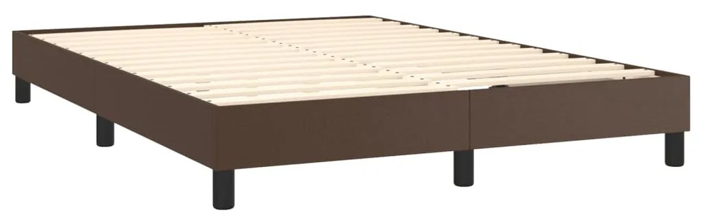 Pat box spring cu saltea, maro, 140x190 cm, piele ecologica Maro, 140 x 190 cm, Design simplu