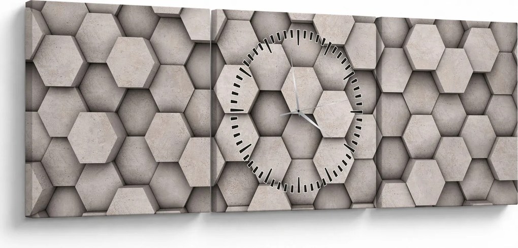 Tablou - Hexagoane design beton (cu ceas) (90x30 cm)
