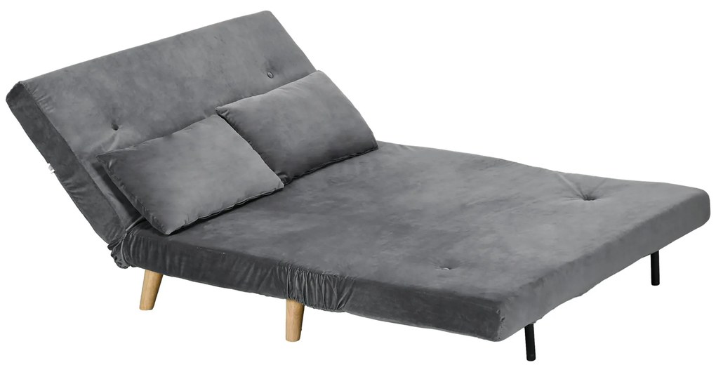 HOMCOM Canapea cu funcție de dormit Canapea de relaxare Sofa Canapea, inclusiv 2 perne, aspect de catifea, 130 x 78 x 79 cm, Gri | Aosom Romania