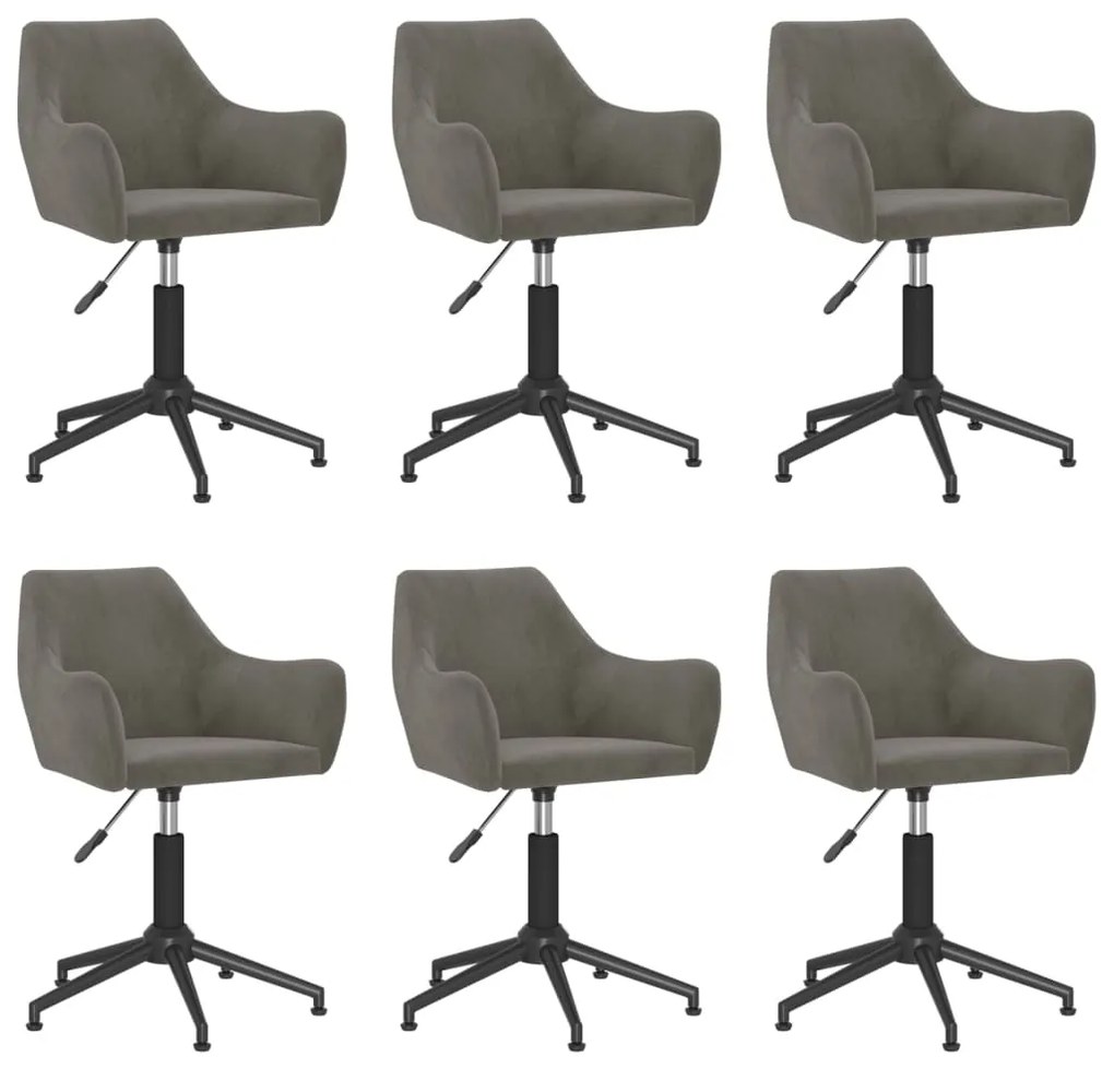 3092590 vidaXL Scaune de sufragerie pivotante, 6 buc, gri închis, catifea