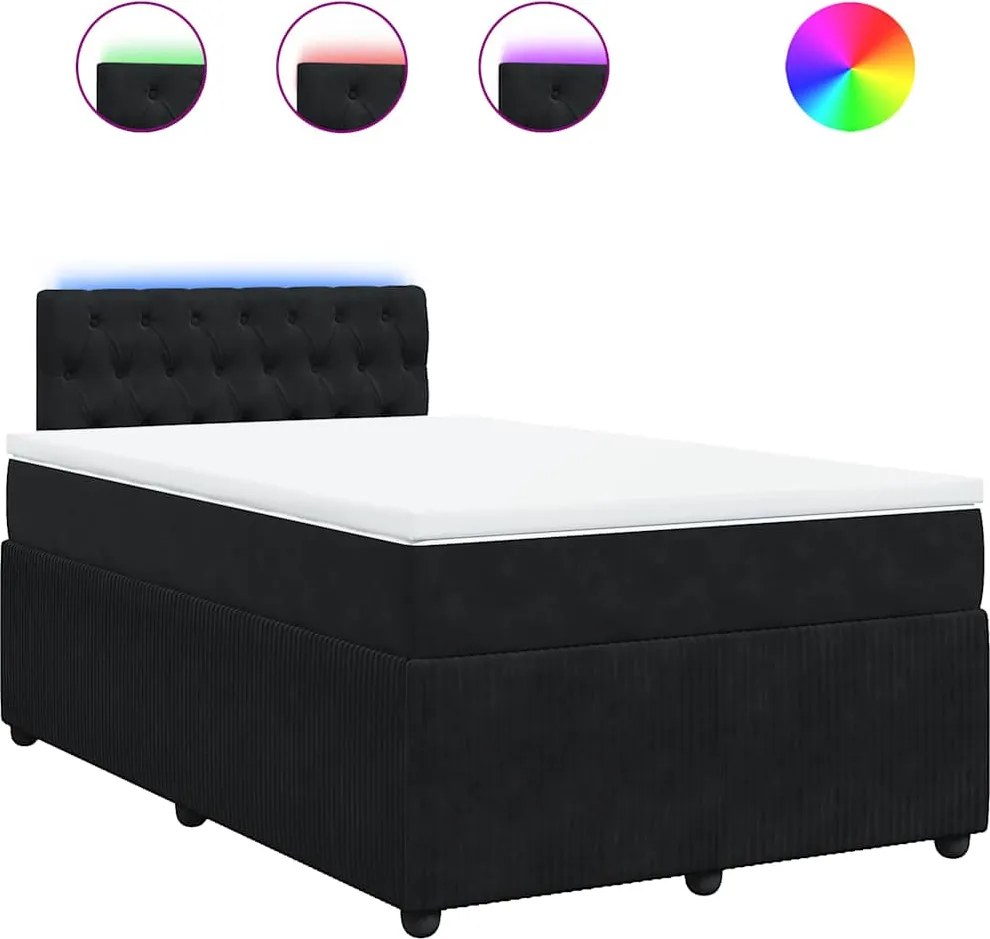 vidaXL Pat box spring cu saltea, negru, 120x200 cm, catifea