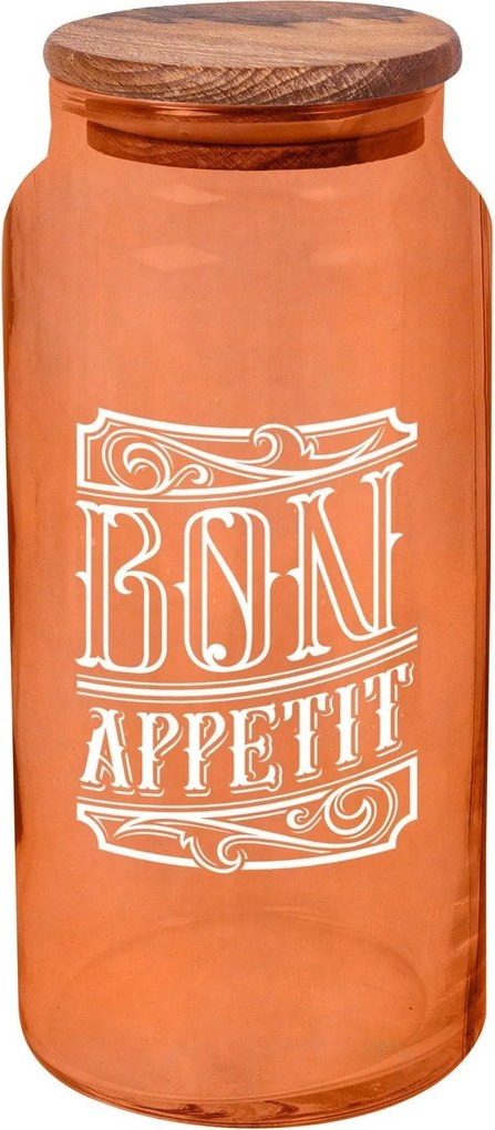 Borcan cu capac 503HRN1187, portocaliu/maro, sticla/lemn, 1400 ml