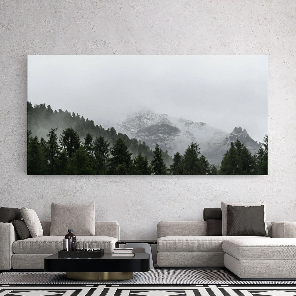 Tablou Canvas, 80x160cm, Dormitor si Living, Peisaje, Paduri, Foggy Mountain Forest