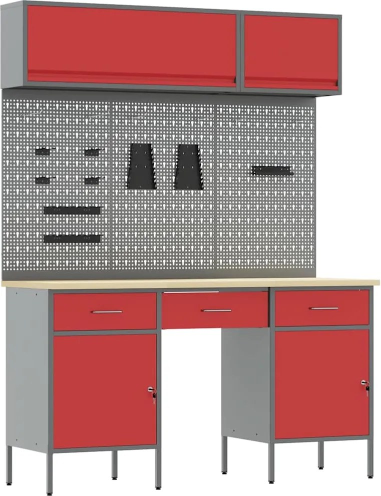 vidaXL Set de dulapuri de lucru cu sertar cu depozitare 8 pcs Roșu
