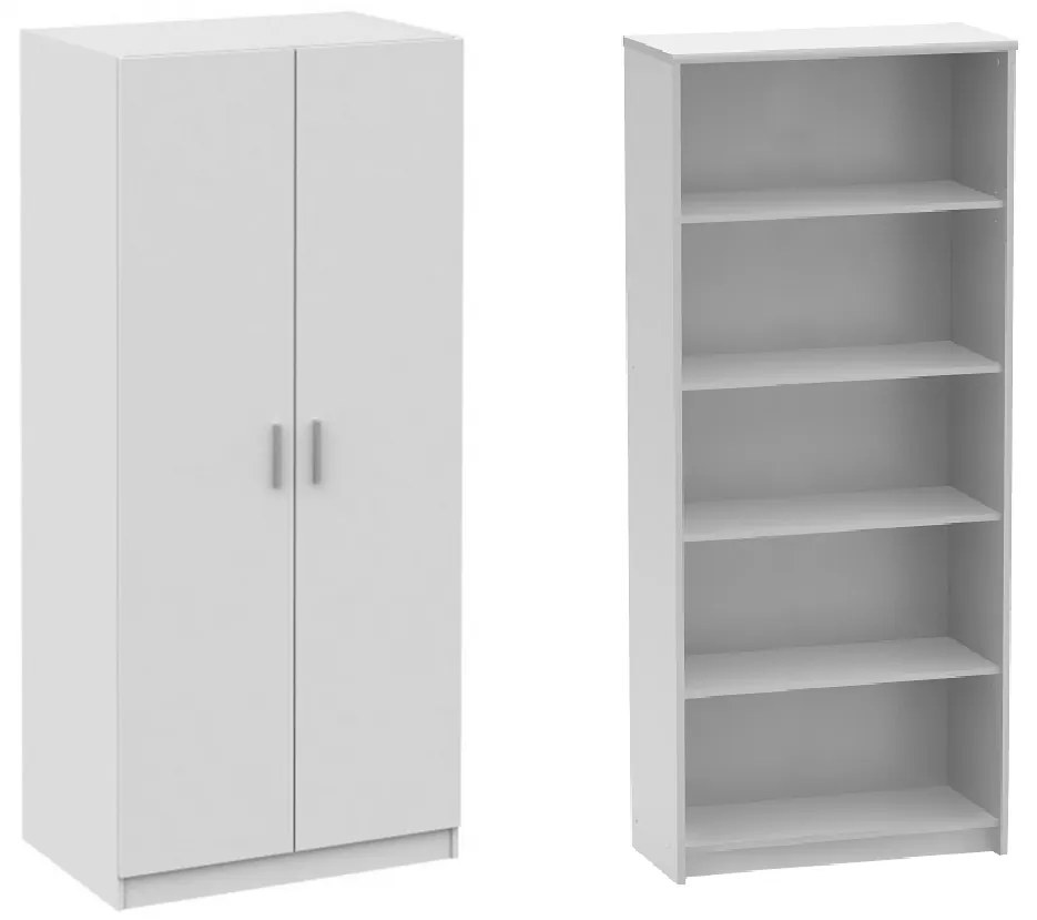 Dulap cu 2 Usi si 4 Rafturi de Depozitare, 200x80x40 cm, Culoare Alb din Pal de 18mm