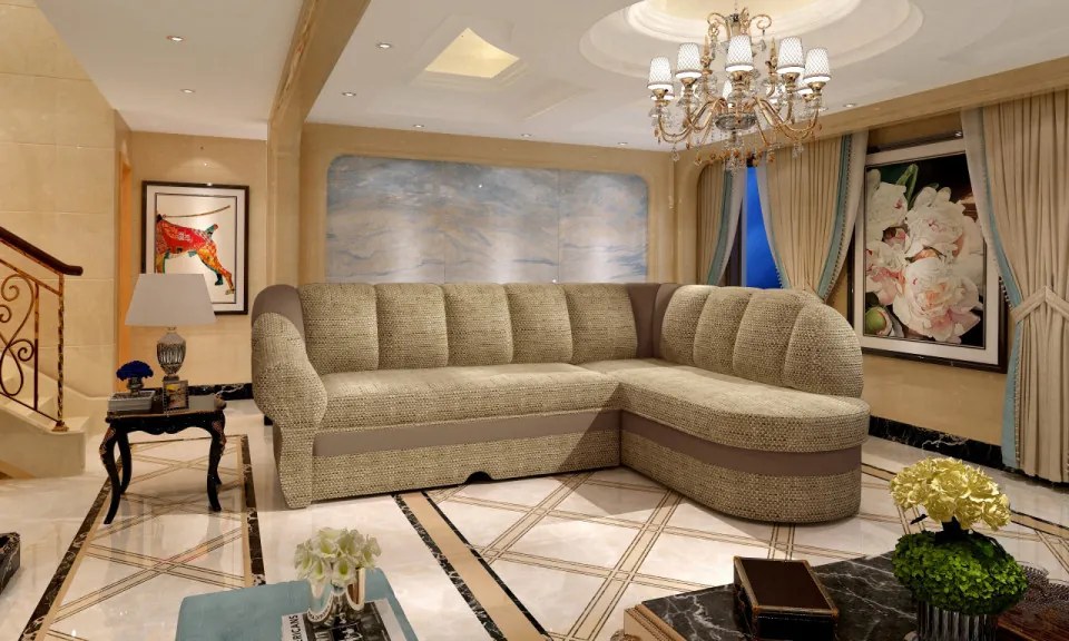 Coltar extensibil cu spatiu pentru depozitare, 250x180x85 cm, Benano R1, Eltap (Culoare: Bej Pepit, Cafeniu inchis)