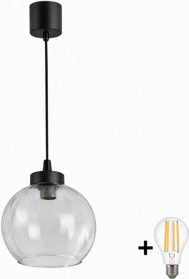 Brilagi - Pendul LED pe cablu RETRO GLASS 1xE27/60W/230V Ø 25 cm negru/transparent