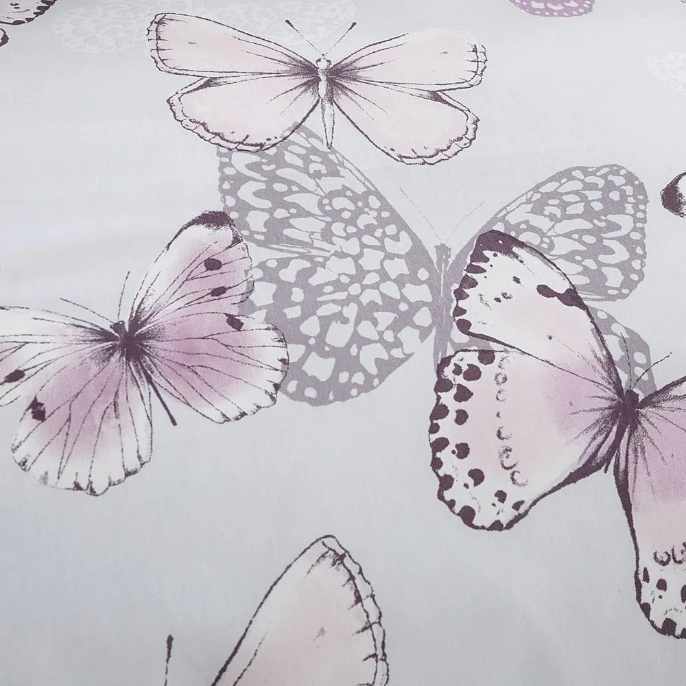 Lenjerie de pat roz-gri deschis pentru pat dublu, extinsă 230x220 cm Scatter Butterfly – Catherine Lansfield
