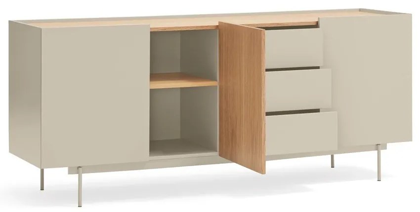 Comodă bej-natural joasă cu aspect de lemn de stejar 180x78 cm Otto – Teulat