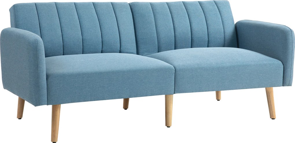 HOMCOM Canapea extensibilă pentru 2 persoane tapițată în material tip in sintetic cu spătar reglabil și brațere detașabile 173x75x73 cm Albastru | Aosom Romania