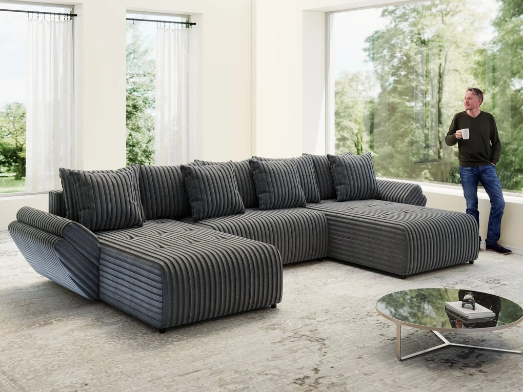 Colțar extensibil dumonde cu ladă de depozitare si sezut confortabil din spuma high-density, Berlin U Ambience Grey 380x180 cm