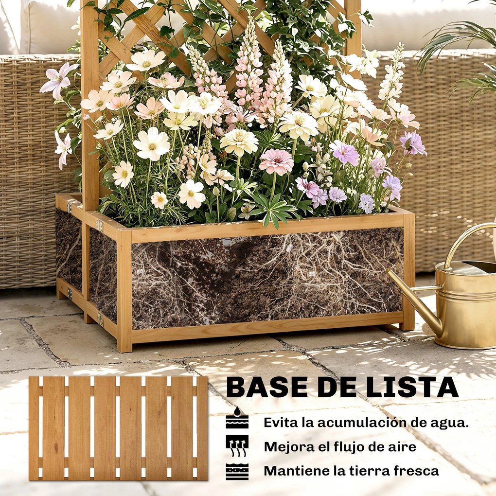 Outsunny Jardinieră cu grilaj din lemn pentru plante cățărătoare cu 2 cutii pliabile Base de Listones 73x70x170 cm Natural | Aosom Romania