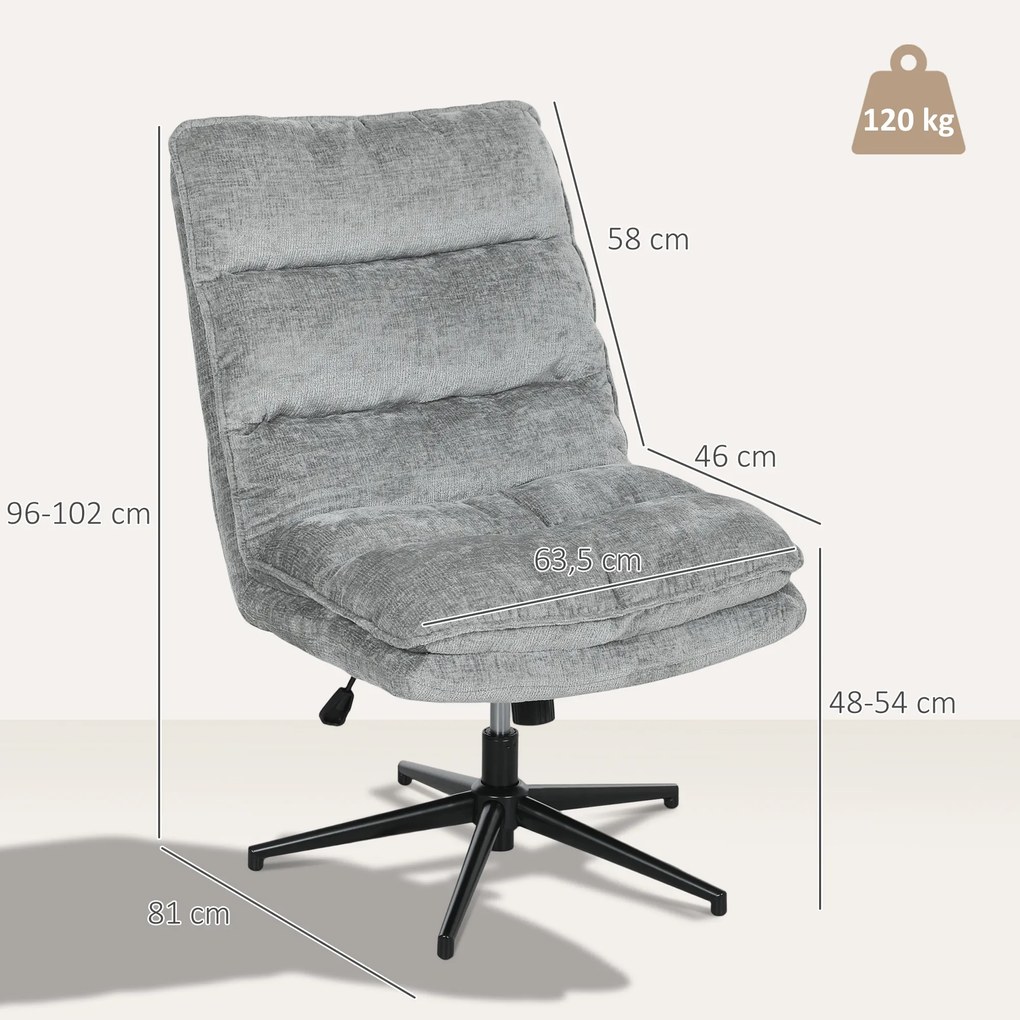 HOMCOM Scaun de birou fără brațe, scaun de birou învârtibil cu acoperire moale din material textil, inalțime reglabilă, picioare din oțel, Gri | Aosom Romania