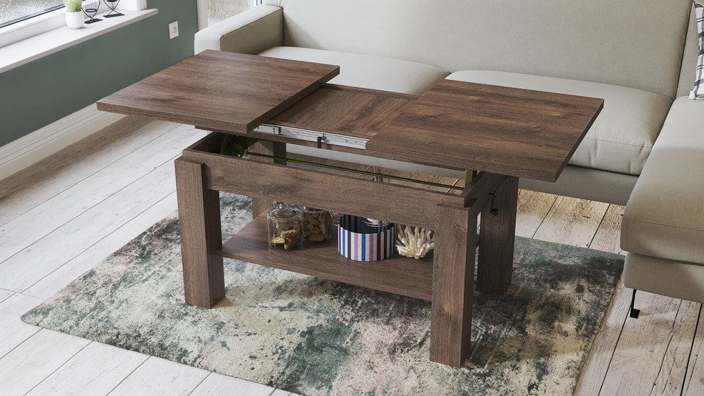 Mazzoni ASTORIA Stejar Maro - MĂSUȚĂ EXTENSIBILĂ MĂSUȚĂ DE CAFEA CU RAFT