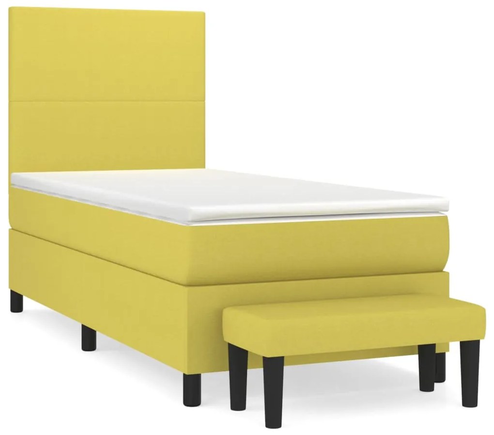 3136420 vidaXL Pat box spring cu saltea, verde deschis, 100x200 cm, textil