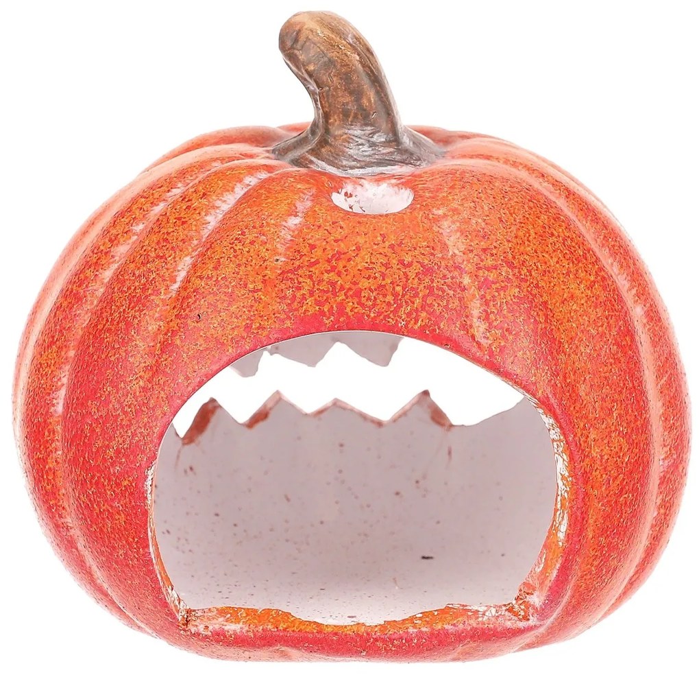 Suport lumânare dovleac cu față, mic, portocaliu,ceramică, diam. 10 cm, diam. 10 cm