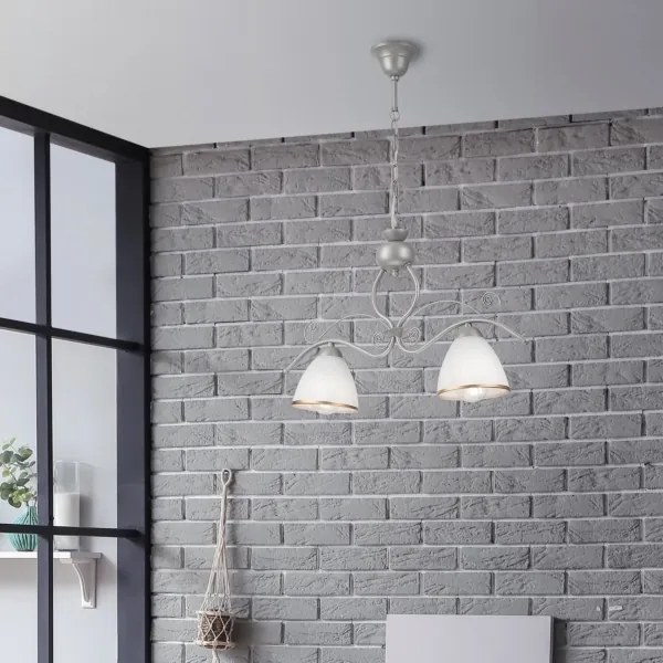 Lustră pe lanț RETRO 2xE27/60W/230V argintiu