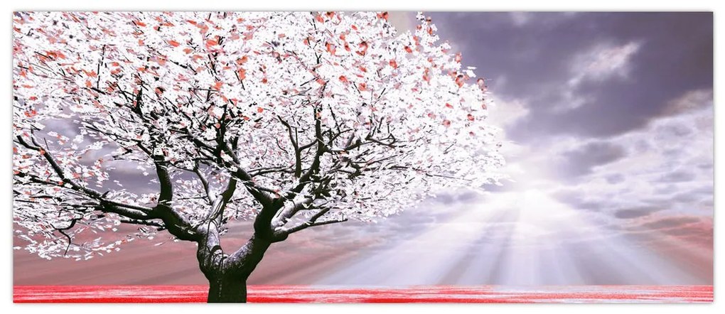 Tablou cu pomul roșu (120x50 cm)