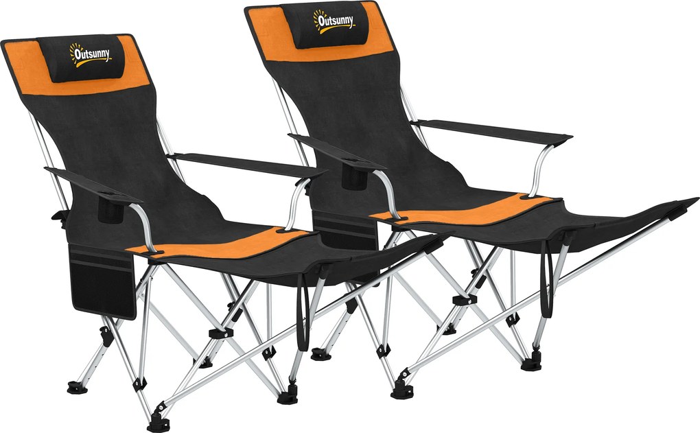 Outsunny Set de 2 Scaune de Camping Pliabile cu Suport pentru Picioare Detașabil, 82x100x88 cm, Negru | Aosom Romania