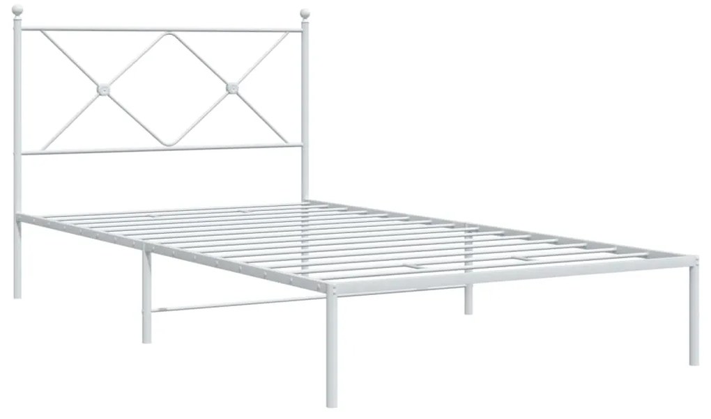 376547 vidaXL Cadru de pat din metal cu tăblie, alb, 107x203 cm