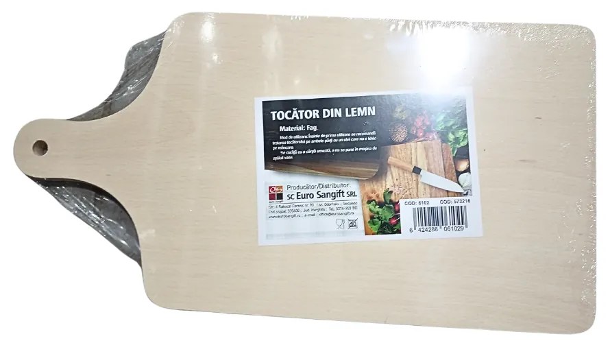 Tocator Din Lemn Fag Cu Maner 38X17 cm