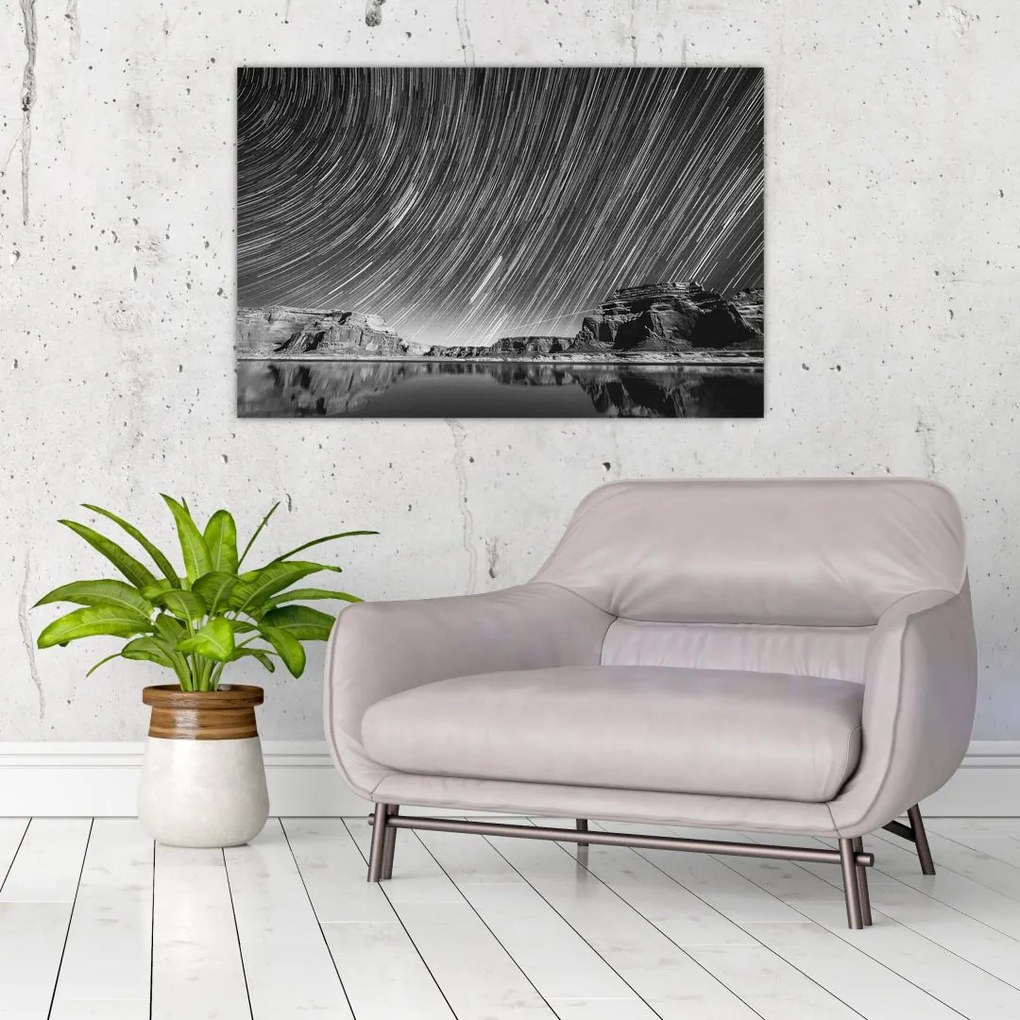 Tablou albnegru cu cerul și stele (90x60 cm)