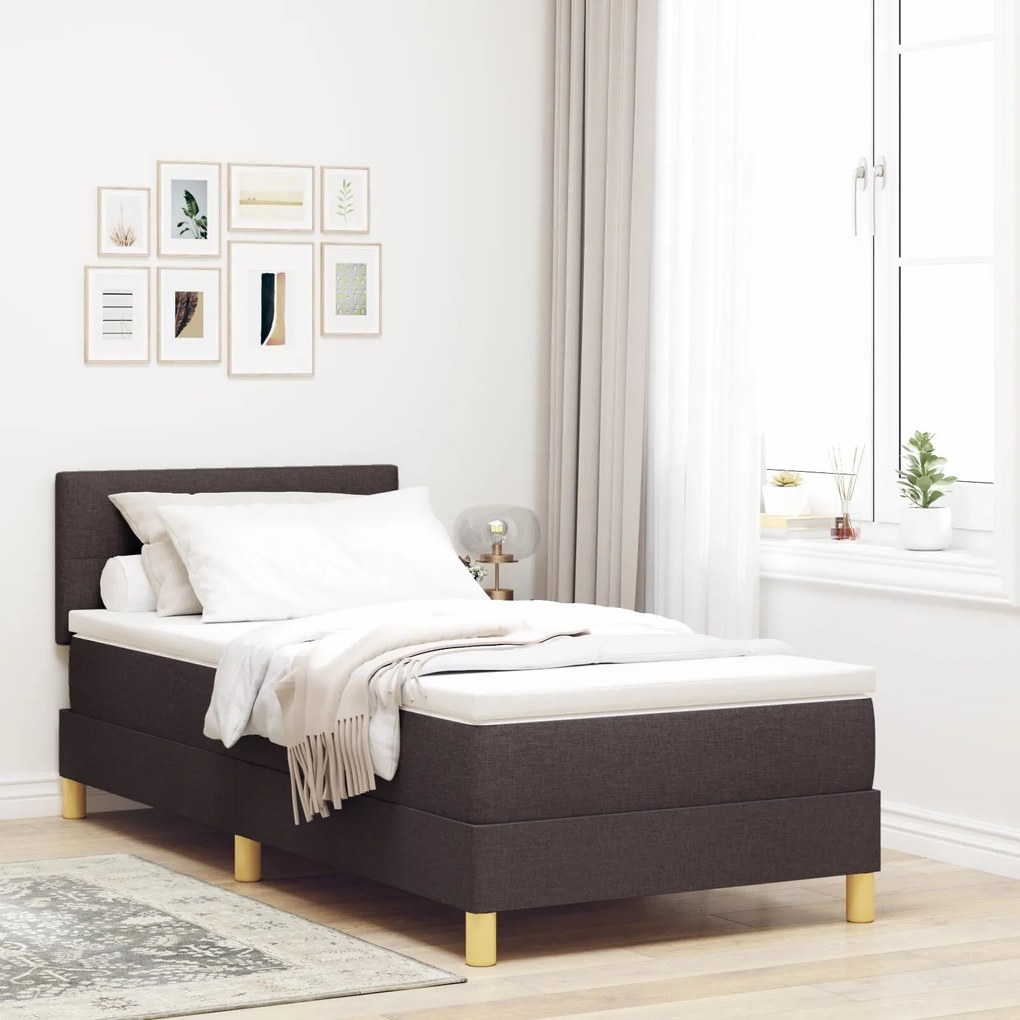 vidaXL Pat cu suport pentru saltea Maro Închis 90x200 cm Țesătură