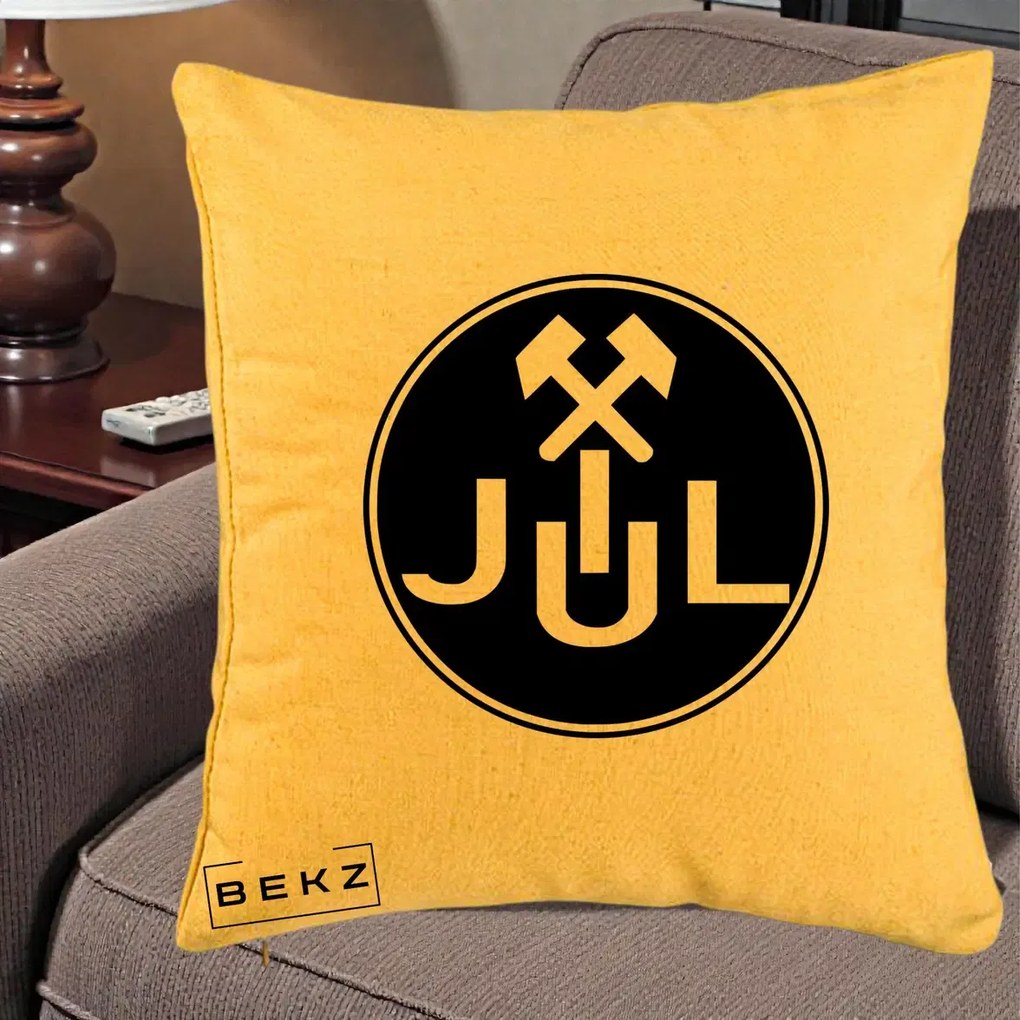 Perna Personalizata JUL Jiul Lupeni Fotbal, 40x40 cm, Galben, Husa Detasabila, Perna Inclusa, BEKZ®