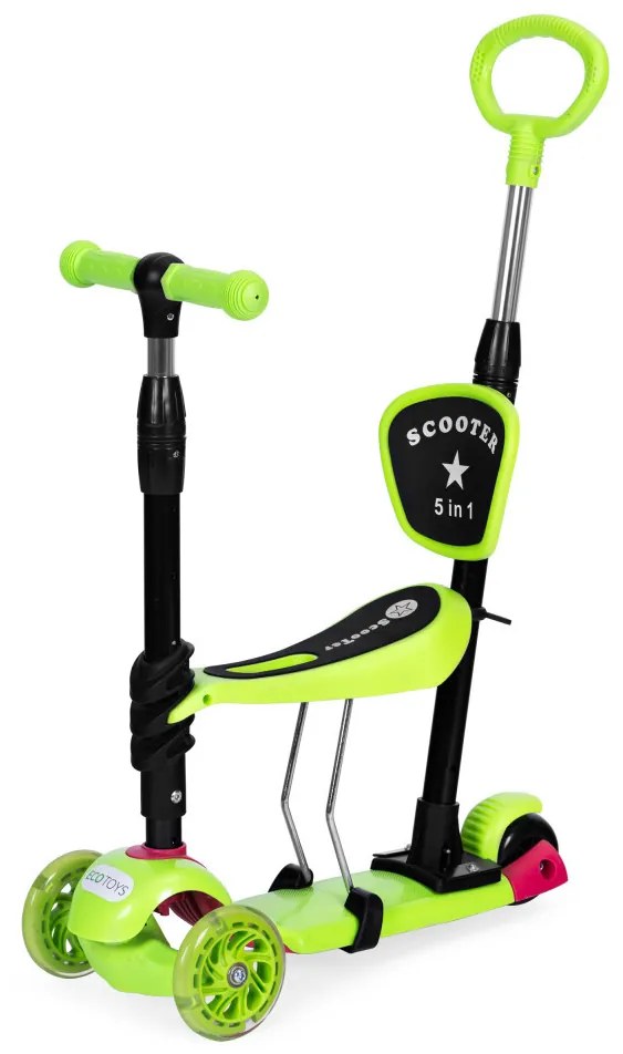 Scuter cu trei roți cu roți Led 3 în 1 verde