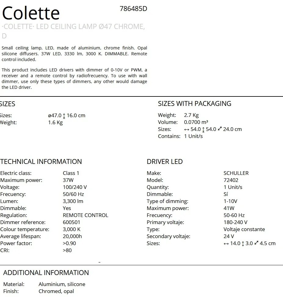 Lustra LED aplicata design ultra-modern, dimabila cu telecomanda, 47cm Colette crom
