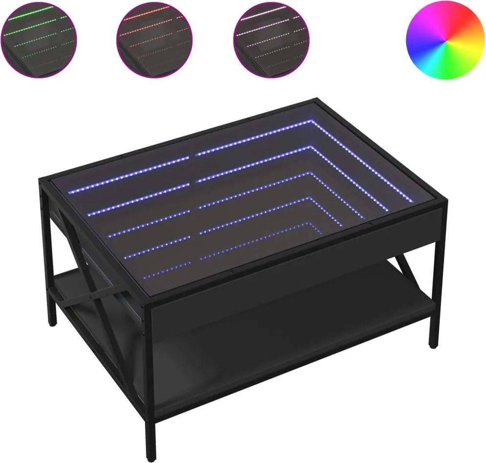 vidaXL Măsuță de cafea cu LED infinity, negru, 70x50x38 cm