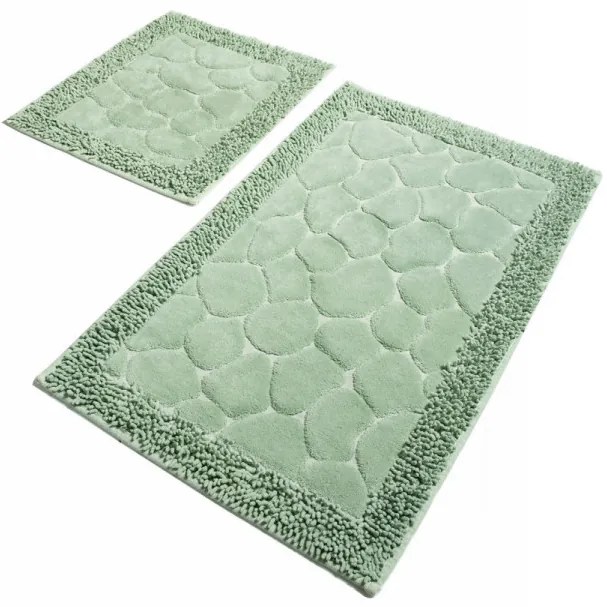 Set 2 Covorase de Baie Stone, Bumbac, Verde