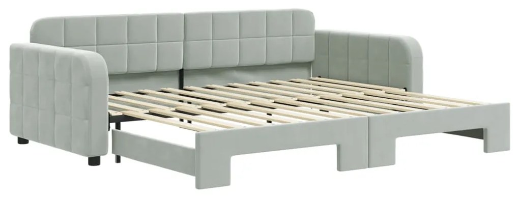3196929 vidaXL Pat de zi cu extensie, gri deschis, 90x200 cm, catifea