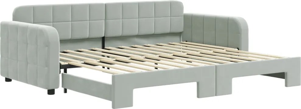 vidaXL Pat de zi cu extensie, gri deschis, 90x200 cm, catifea