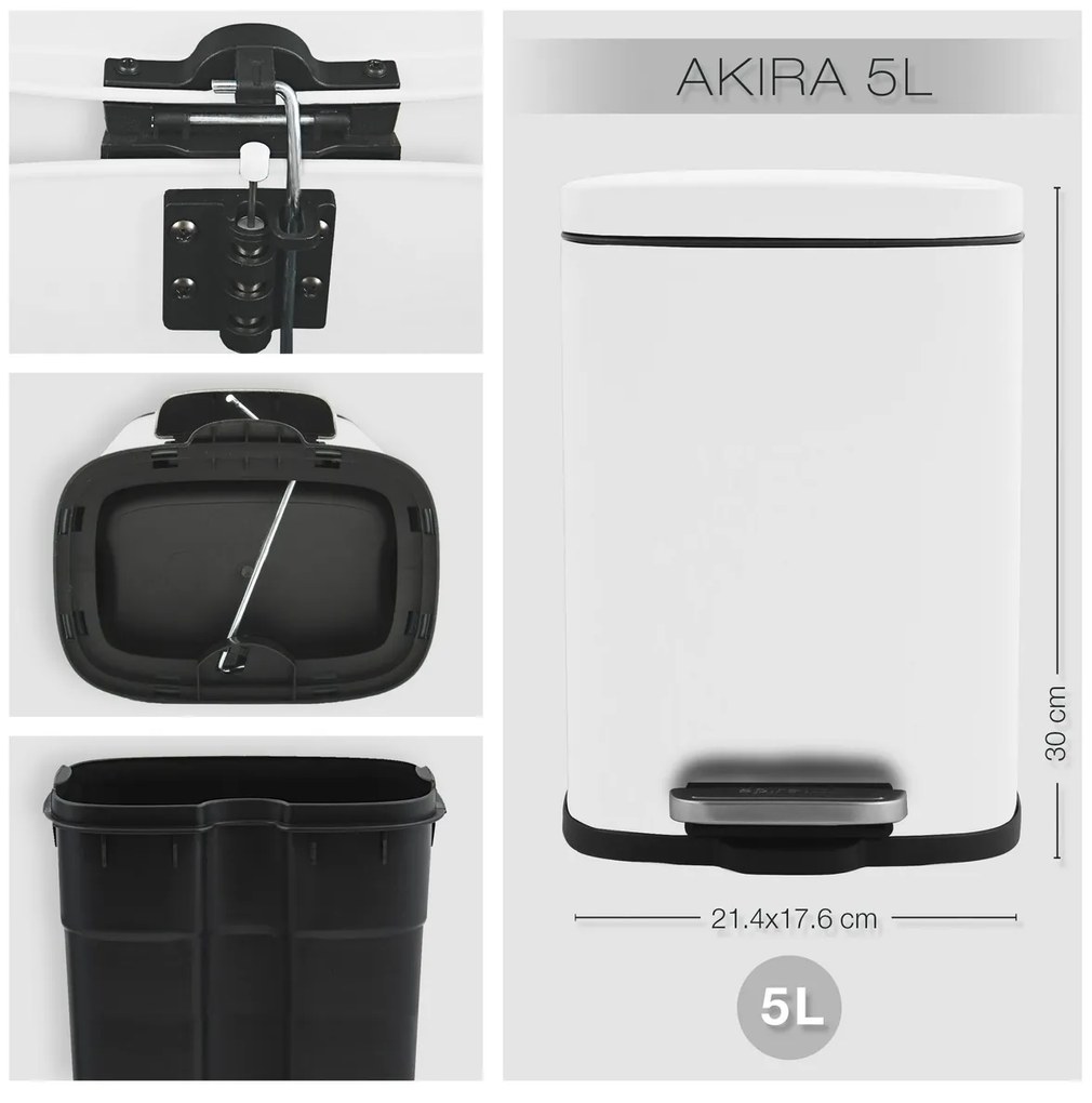 Spirella Coș de gunoi cu pedală Akira 5 l, alb mat