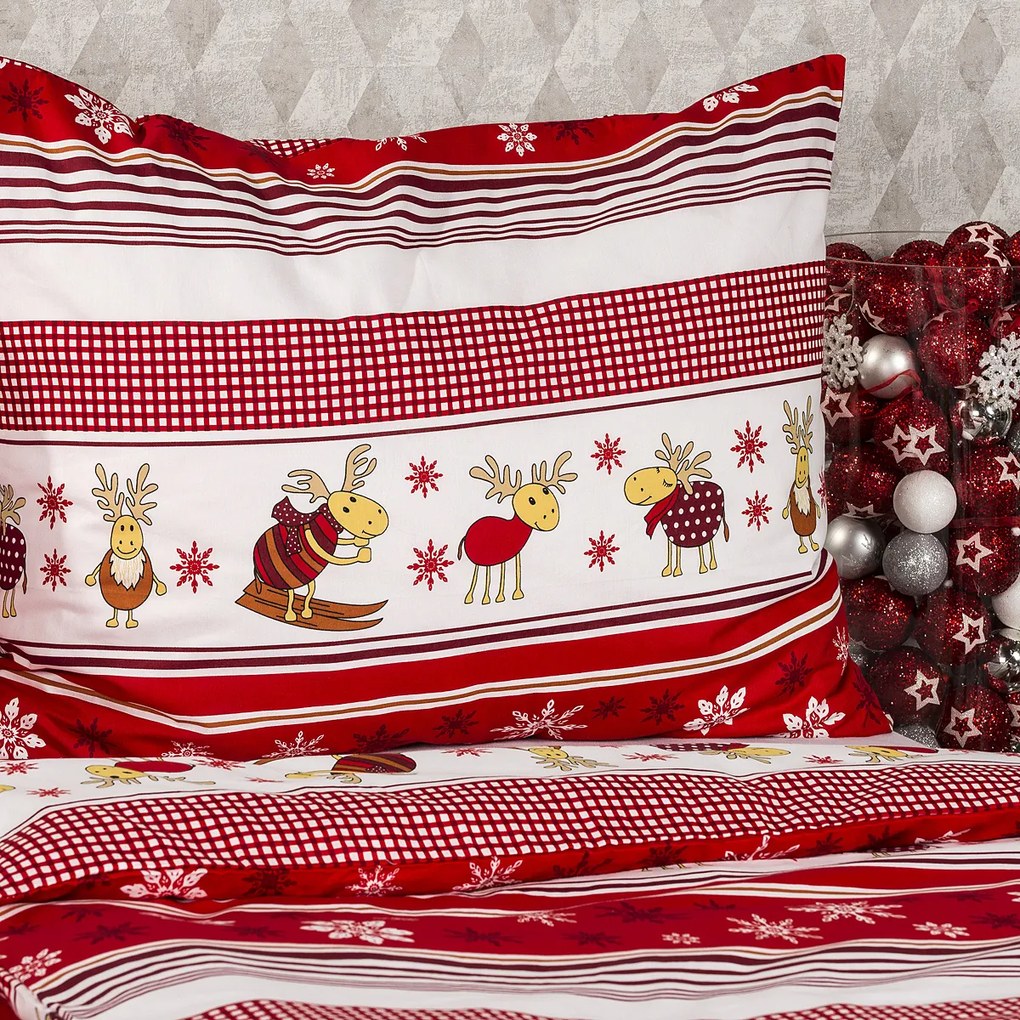 Lenjerie pat Crăciun 4Home Renii, din bumbac, 160 x 200 cm, 70 x 80 cm