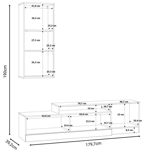 Ansamblu comoda TV Halmi alb stejar 180x39x190 cm