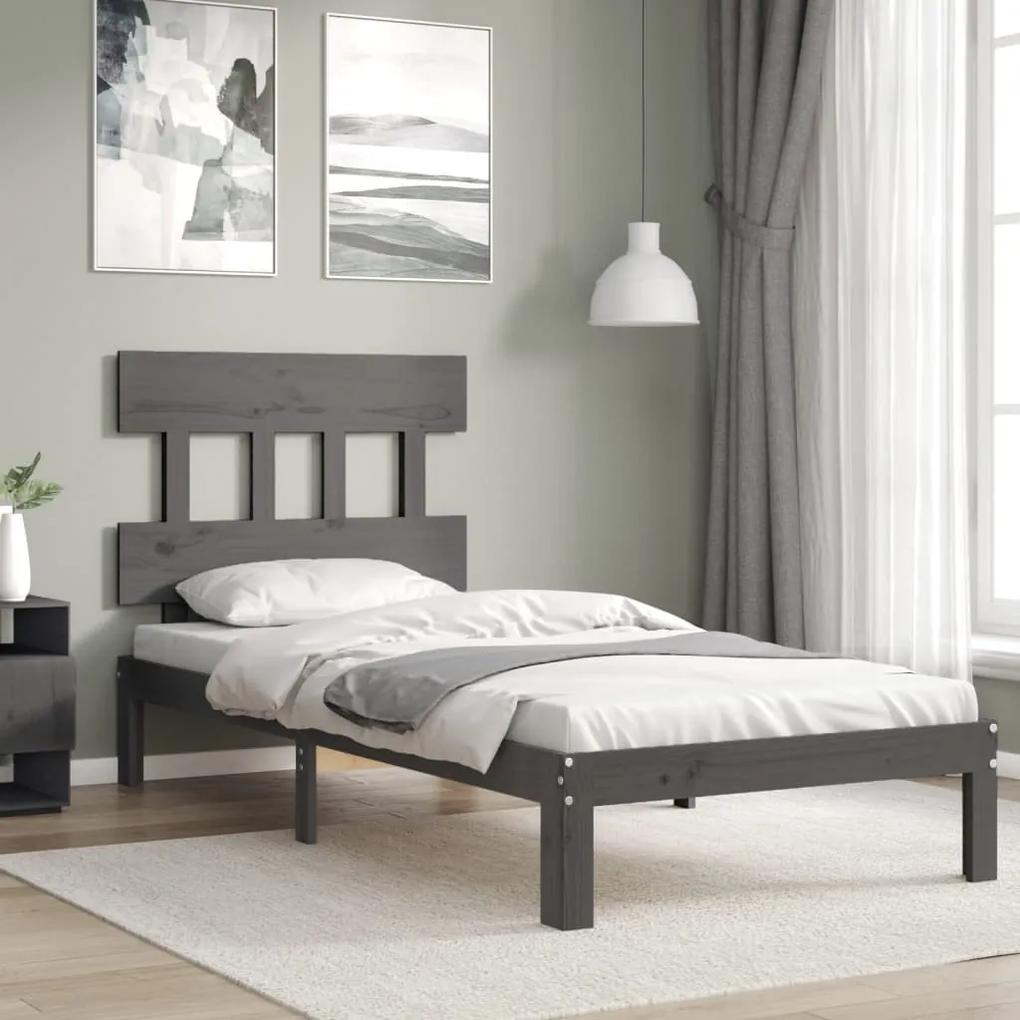 3193563 vidaXL Cadru de pat cu tăblie single, gri, lemn masiv