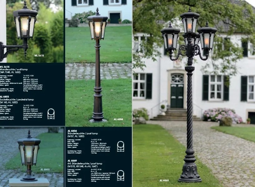 Stalp iluminat exterior din fier forjat, inaltime 247cm, AL 6784