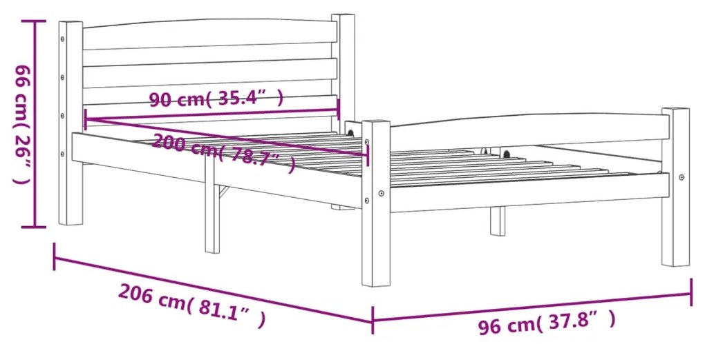 Cadru de pat cu 2 sertare, alb, 90x200 cm, lemn masiv pin Alb, 90 x 200 cm, 2 Sertare