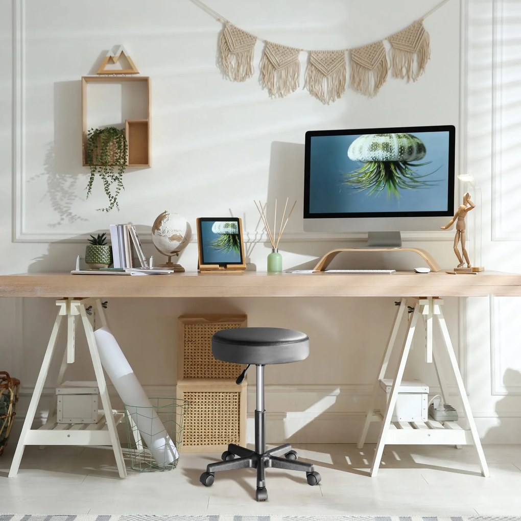 Taburet pe roți BONY, Ø35cm, negru Casaria