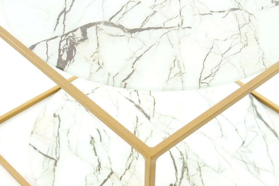 Masuta de cafea patrata din sticla cu spatiu de depozitare Cody 50x50x36 cm alb/auriu